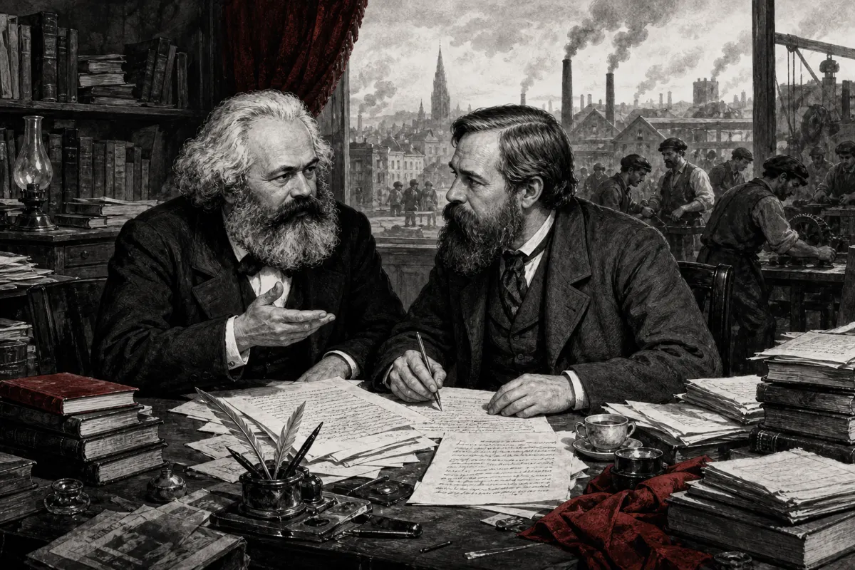 Friedrich Engels und Karl Marx bei der Arbeit an der Deutschen Ideologie